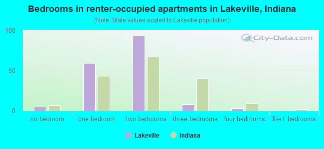 Bedrooms in renter-occupied apartments in Lakeville, Indiana