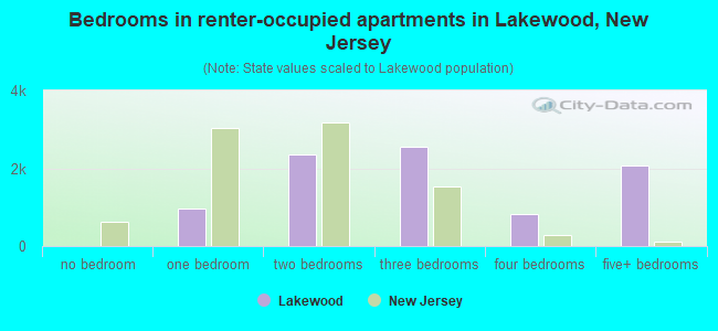 Bedrooms in renter-occupied apartments in Lakewood, New Jersey