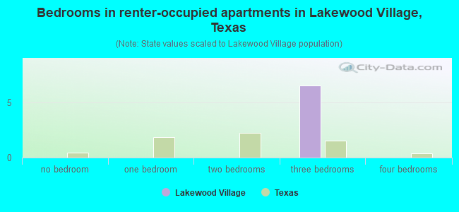 Bedrooms in renter-occupied apartments in Lakewood Village, Texas
