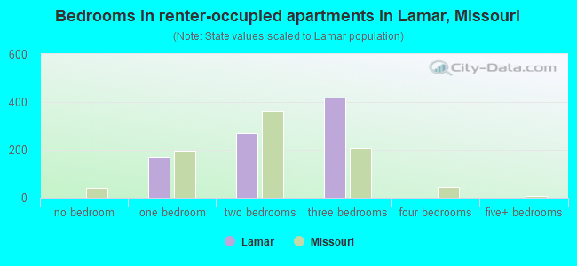 Bedrooms in renter-occupied apartments in Lamar, Missouri