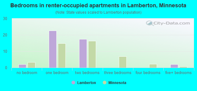 Bedrooms in renter-occupied apartments in Lamberton, Minnesota