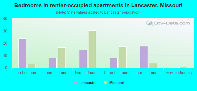 Bedrooms in renter-occupied apartments in Lancaster, Missouri