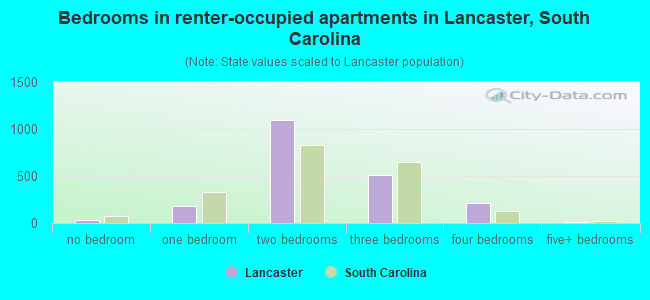 Bedrooms in renter-occupied apartments in Lancaster, South Carolina