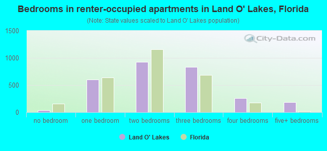 Bedrooms in renter-occupied apartments in Land O' Lakes, Florida