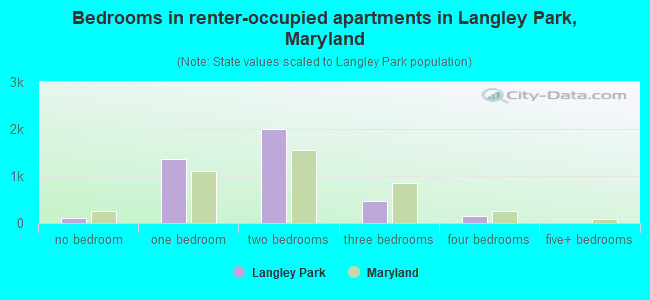 Bedrooms in renter-occupied apartments in Langley Park, Maryland
