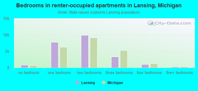 Bedrooms in renter-occupied apartments in Lansing, Michigan