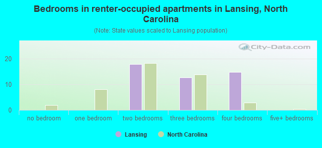Bedrooms in renter-occupied apartments in Lansing, North Carolina