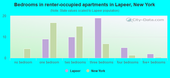 Bedrooms in renter-occupied apartments in Lapeer, New York