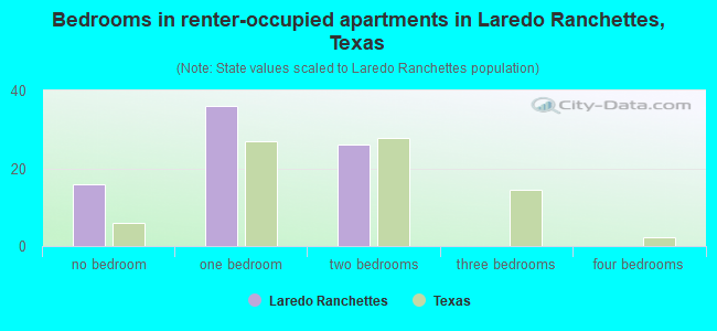 Bedrooms in renter-occupied apartments in Laredo Ranchettes, Texas