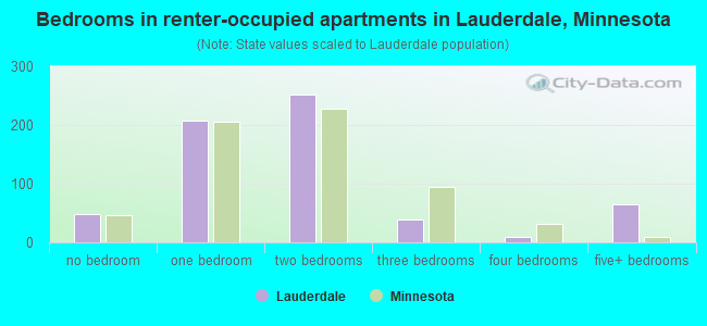 Bedrooms in renter-occupied apartments in Lauderdale, Minnesota