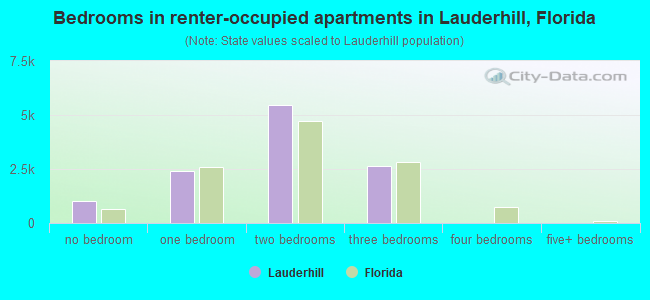 Bedrooms in renter-occupied apartments in Lauderhill, Florida