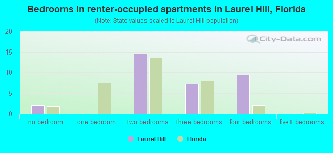 Bedrooms in renter-occupied apartments in Laurel Hill, Florida