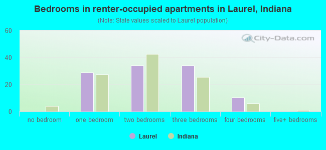 Bedrooms in renter-occupied apartments in Laurel, Indiana