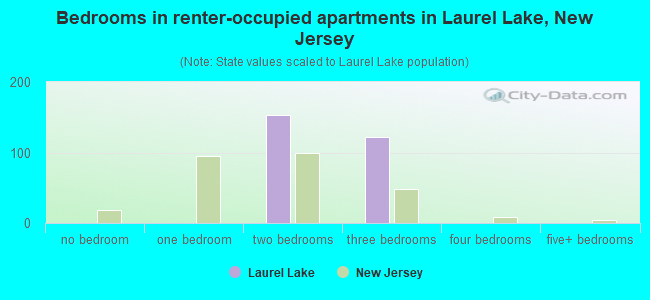 Bedrooms in renter-occupied apartments in Laurel Lake, New Jersey