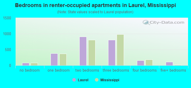 Bedrooms in renter-occupied apartments in Laurel, Mississippi