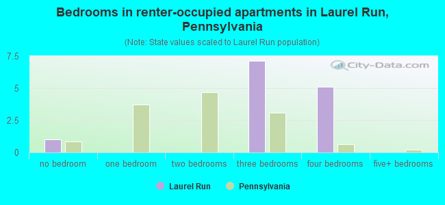 Bedrooms in renter-occupied apartments in Laurel Run, Pennsylvania