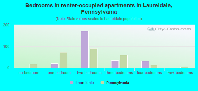 Bedrooms in renter-occupied apartments in Laureldale, Pennsylvania