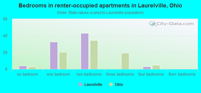 Bedrooms in renter-occupied apartments in Laurelville, Ohio