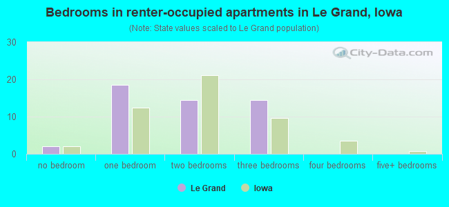 Bedrooms in renter-occupied apartments in Le Grand, Iowa