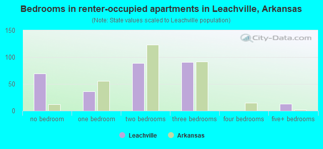 Bedrooms in renter-occupied apartments in Leachville, Arkansas