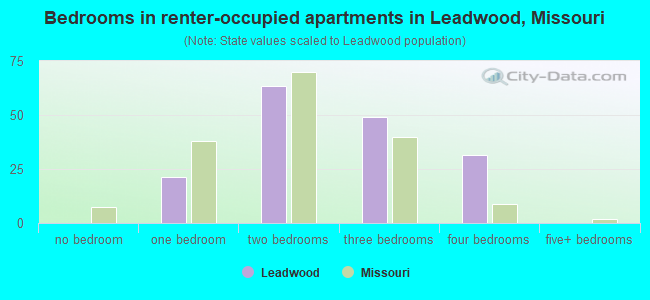 Bedrooms in renter-occupied apartments in Leadwood, Missouri