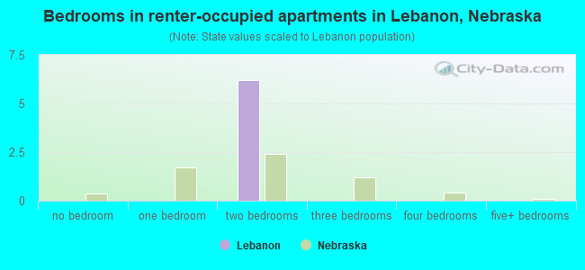Bedrooms in renter-occupied apartments in Lebanon, Nebraska