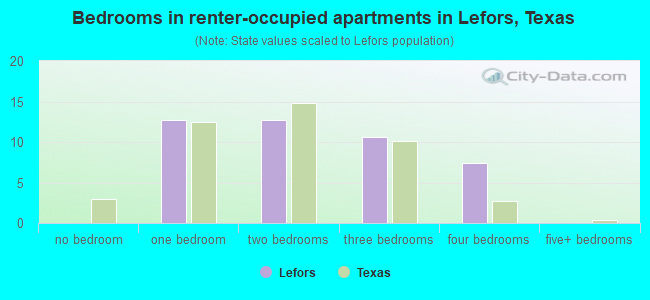 Bedrooms in renter-occupied apartments in Lefors, Texas
