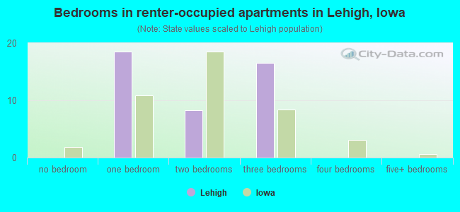 Bedrooms in renter-occupied apartments in Lehigh, Iowa