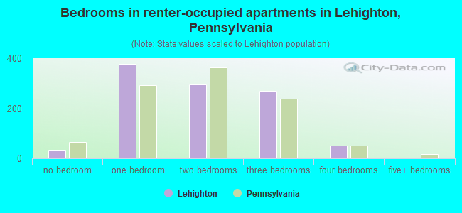 Bedrooms in renter-occupied apartments in Lehighton, Pennsylvania