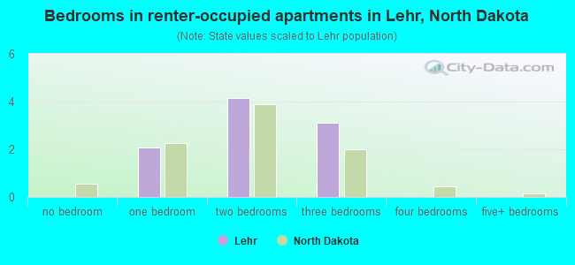 Bedrooms in renter-occupied apartments in Lehr, North Dakota