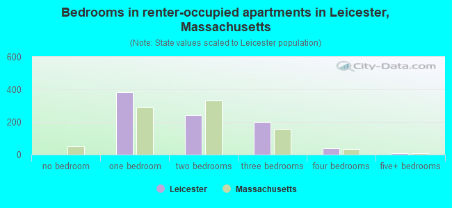 Bedrooms in renter-occupied apartments in Leicester, Massachusetts
