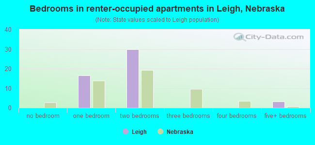 Bedrooms in renter-occupied apartments in Leigh, Nebraska