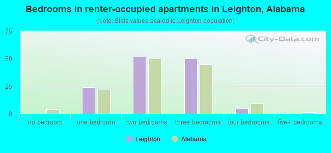 Bedrooms in renter-occupied apartments in Leighton, Alabama