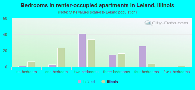 Bedrooms in renter-occupied apartments in Leland, Illinois