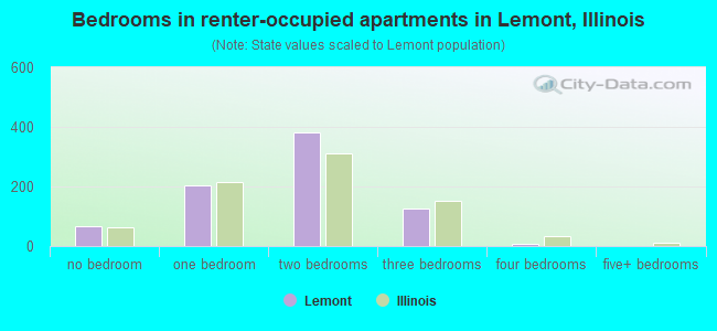 Bedrooms in renter-occupied apartments in Lemont, Illinois