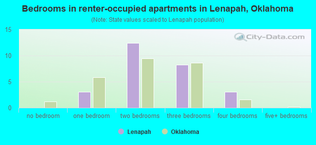 Bedrooms in renter-occupied apartments in Lenapah, Oklahoma