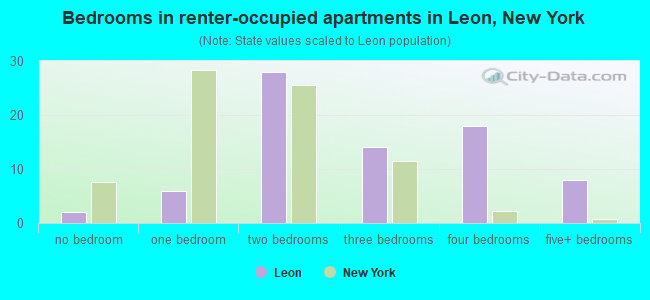 Bedrooms in renter-occupied apartments in Leon, New York