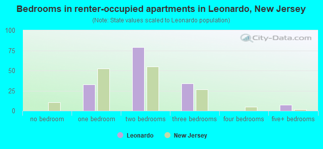 Bedrooms in renter-occupied apartments in Leonardo, New Jersey