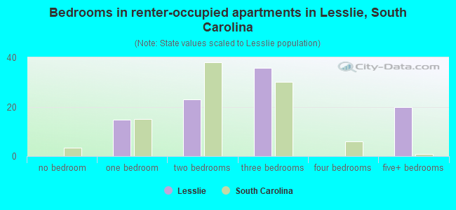 Bedrooms in renter-occupied apartments in Lesslie, South Carolina