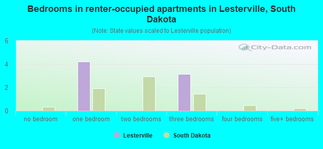 Bedrooms in renter-occupied apartments in Lesterville, South Dakota