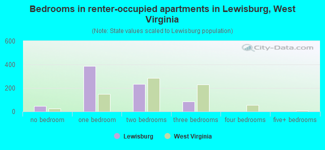 Bedrooms in renter-occupied apartments in Lewisburg, West Virginia