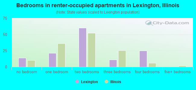 Bedrooms in renter-occupied apartments in Lexington, Illinois