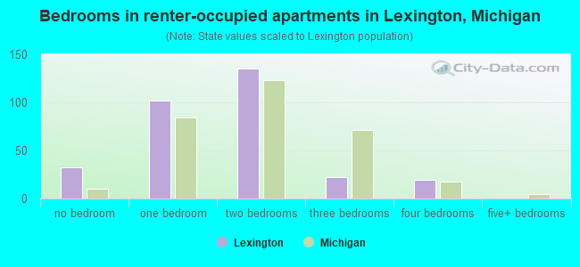 Bedrooms in renter-occupied apartments in Lexington, Michigan