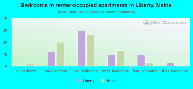 Bedrooms in renter-occupied apartments in Liberty, Maine