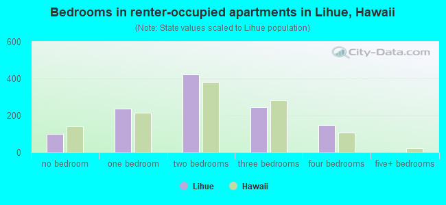 Bedrooms in renter-occupied apartments in Lihue, Hawaii