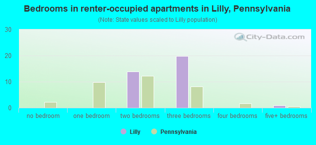 Bedrooms in renter-occupied apartments in Lilly, Pennsylvania