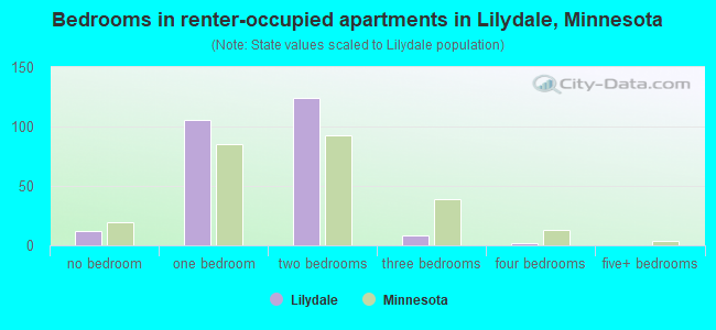 Bedrooms in renter-occupied apartments in Lilydale, Minnesota