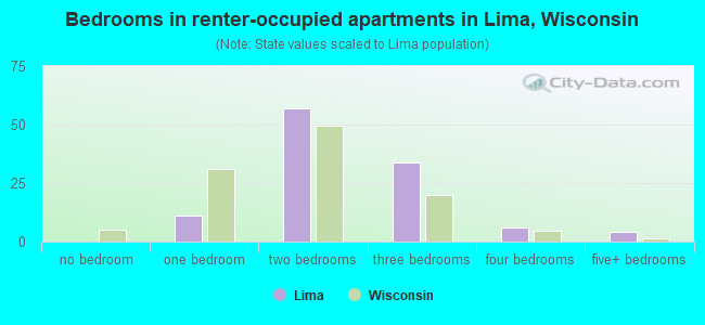 Bedrooms in renter-occupied apartments in Lima, Wisconsin