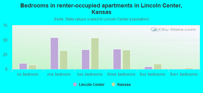 Bedrooms in renter-occupied apartments in Lincoln Center, Kansas