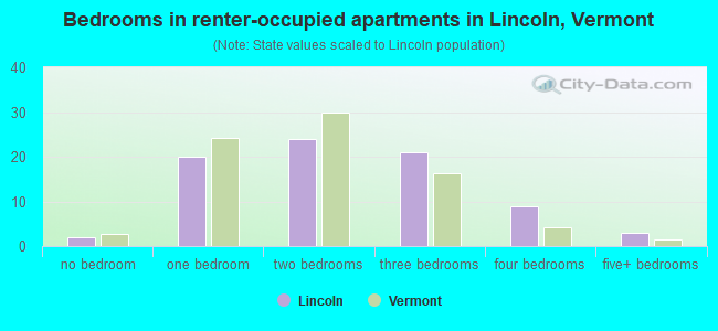 Bedrooms in renter-occupied apartments in Lincoln, Vermont